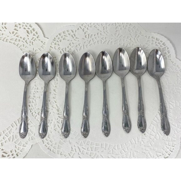 Lot of 8 Oneida FENWAY Dream Glossy Stainless Teaspoons 6" Wm A Rogers Vintage - Picture 1 of 9